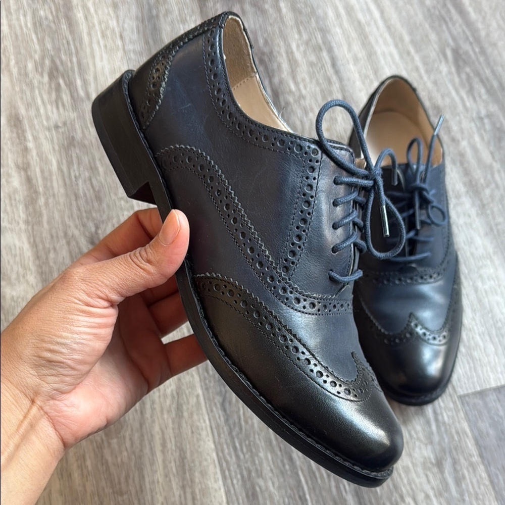 Cole Haan Black Leather Wingtip Oxford Shoes